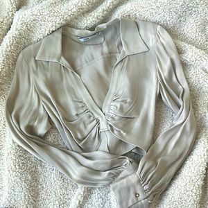Zara Champagne Silky Cropped Blouse